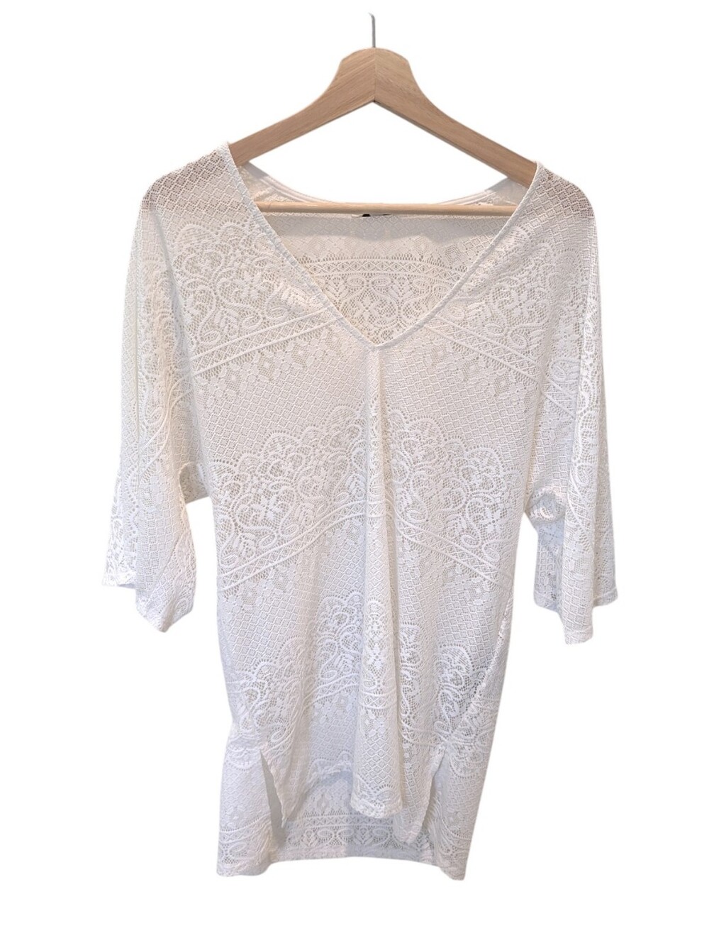 Guess Los Angeles Lace Beach Cover Up Top White Flutter Sleeve One Size Summer